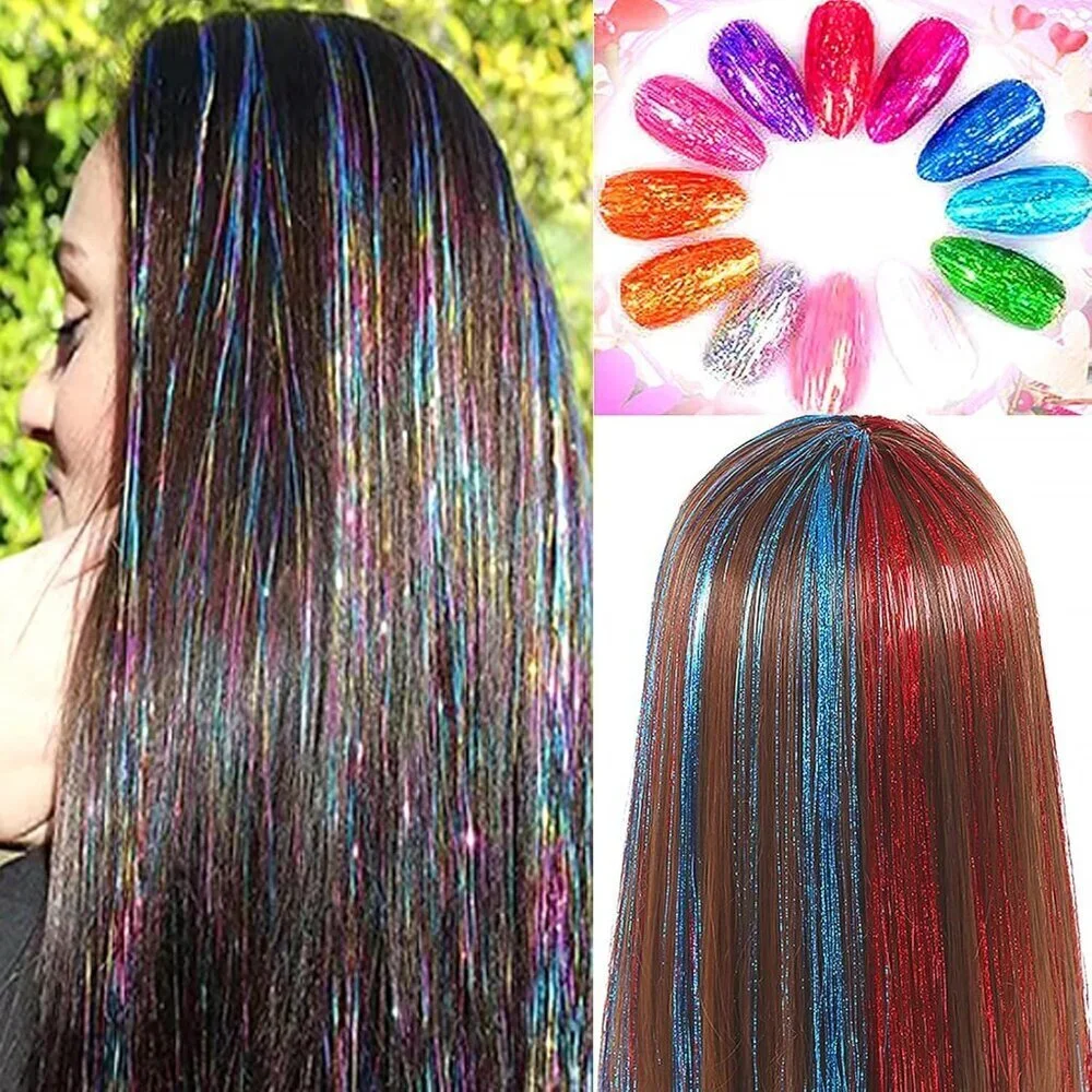 Hair Tinsel Clip in Rainbow Glitter Extensions 20Inch 48pcs Sparkling Hair Acces